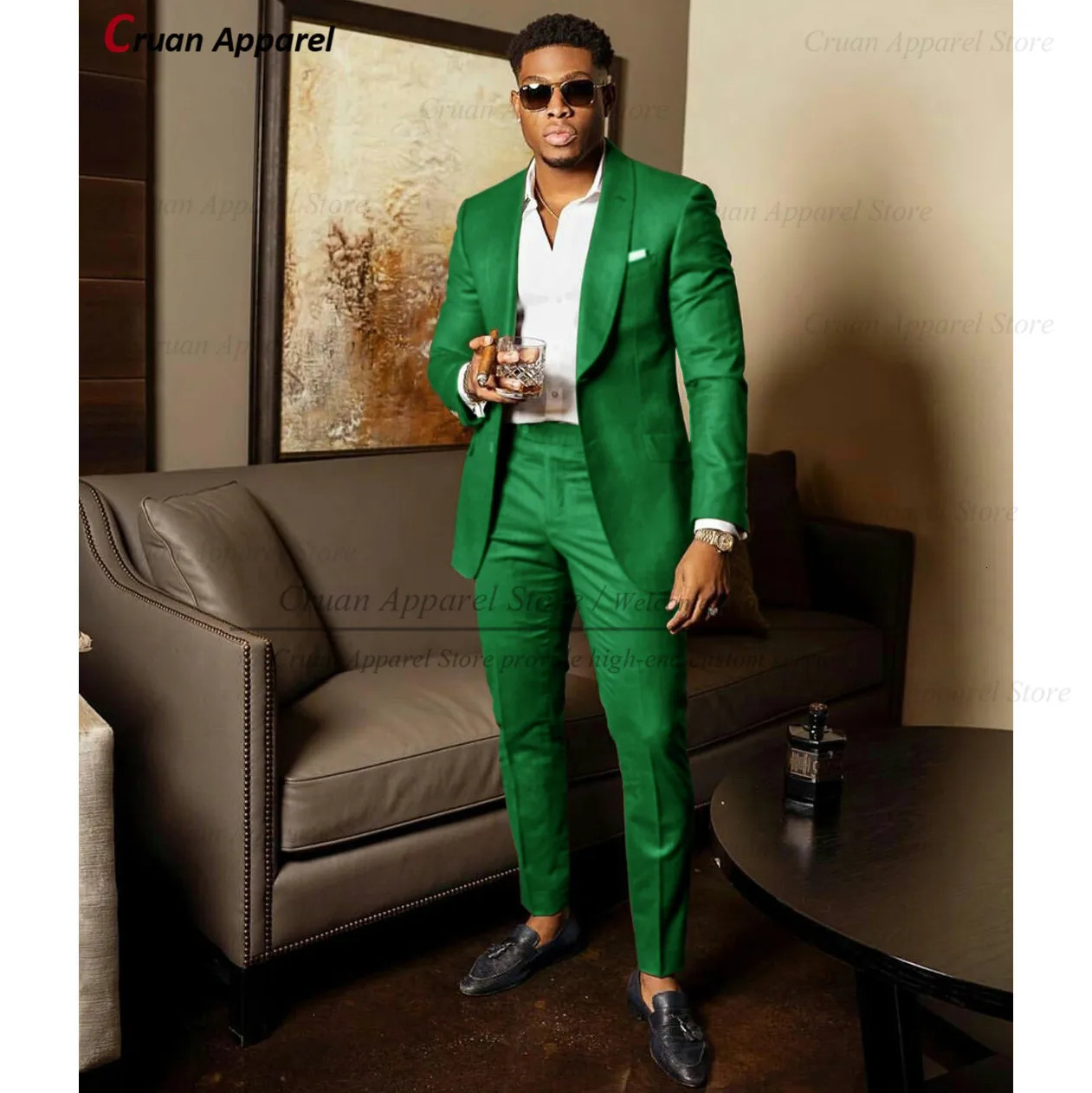 Blue Shawl Lapel Suit Male 2 Pieces Tailored Groom Wedding Suits Tuxedo Man Blazer Pants Trendy Fashion Marriage Costume 241211