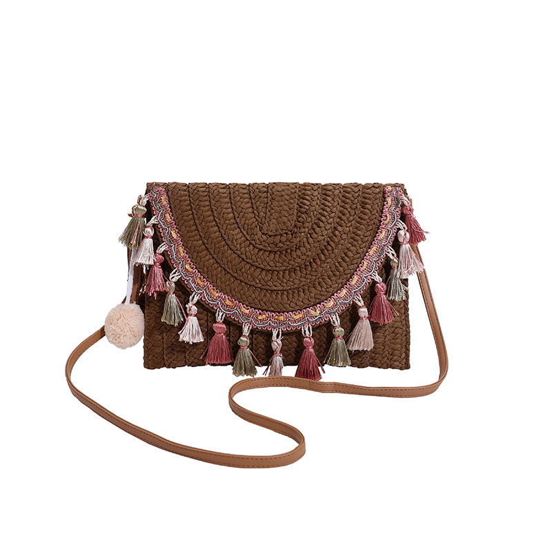 2025 new Ethnic handmade woven for women Bohemian style handbag with tassel envelope shoulder bag zhanyishengli
