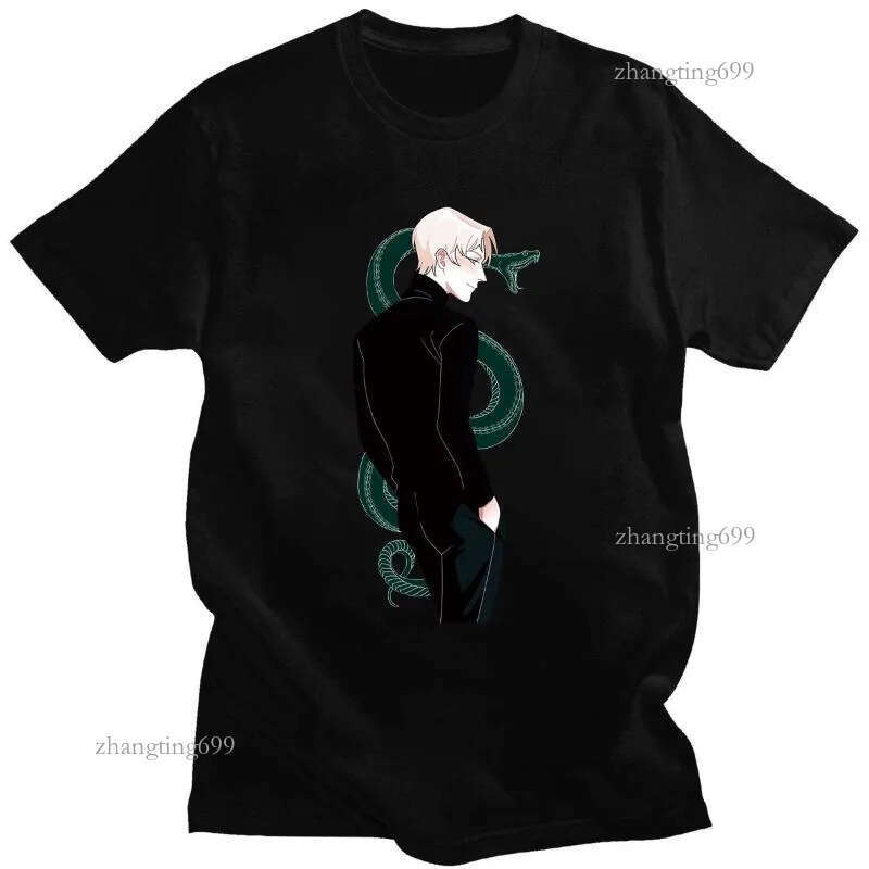 Men's T-Shirts Draco Malfoy With Green Snake T Shirts Unisex Men Black Shirt Artwork Print Tee Basic Casual Short Sleeve Top
