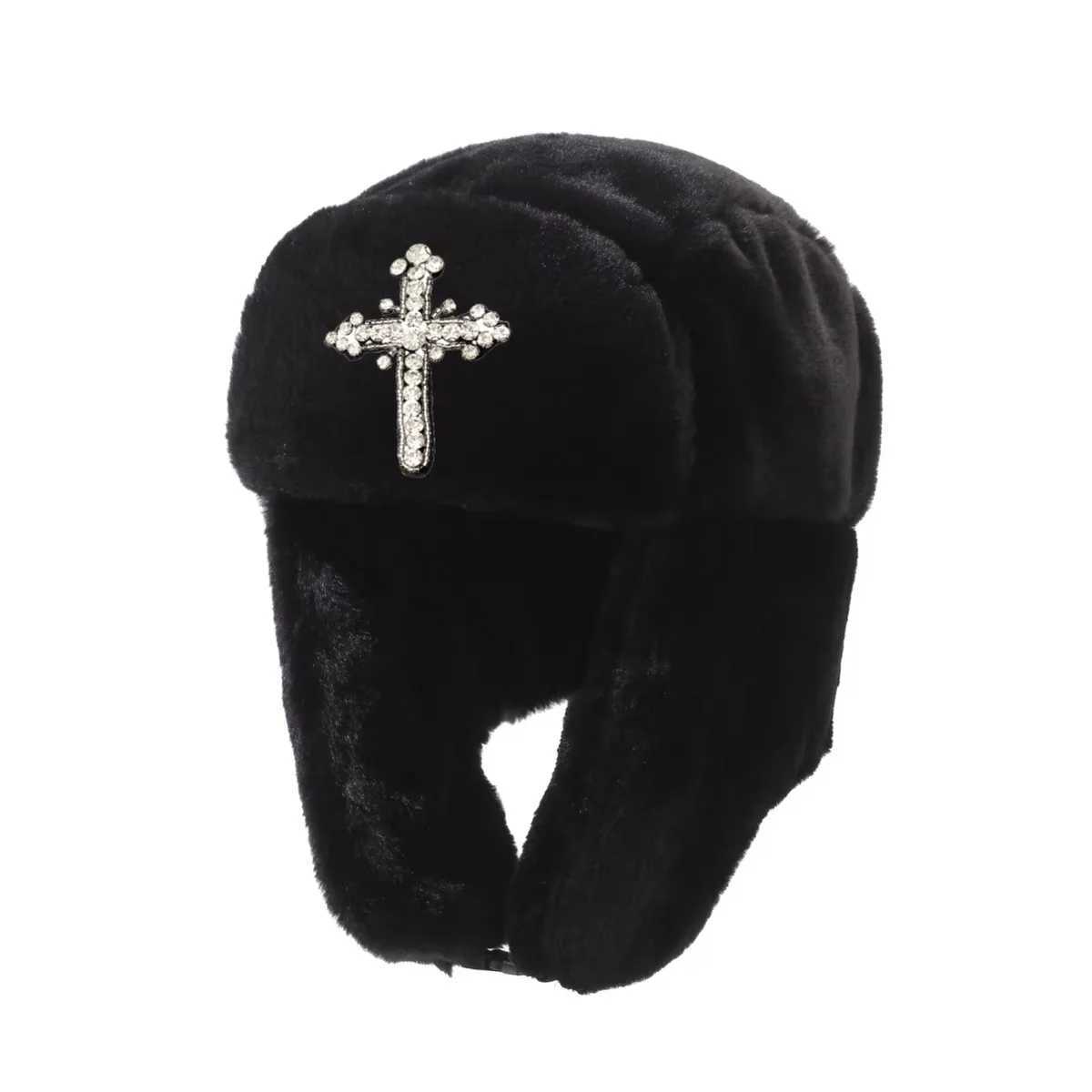 Autumn and winter new street fashion personalized rhinestone embroidery splicing anti fur Lei Feng hatX241210