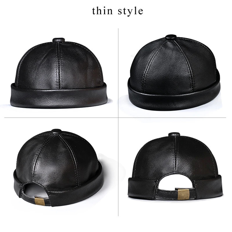 SpringWinter Women Genuine Leather Retro Watermelon Thin Beanie Hats Male Casual Caps Female BlackRed Boonie Hat Bonnet Mujer 241211