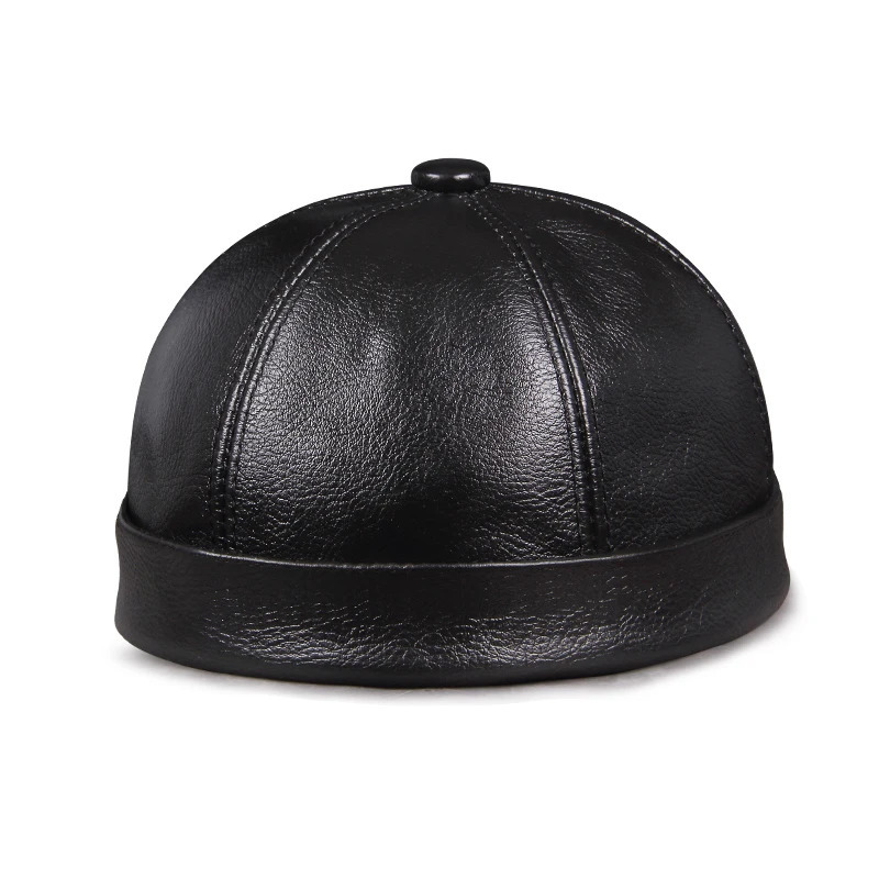 SpringWinter Women Genuine Leather Retro Watermelon Thin Beanie Hats Male Casual Caps Female BlackRed Boonie Hat Bonnet Mujer 241211