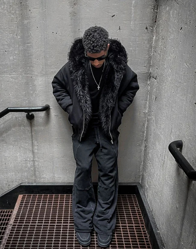 Fashion reversible loose plush black fully matched hooded sweatshirt for mens casual winter jacket cotton jacket essential item 241209