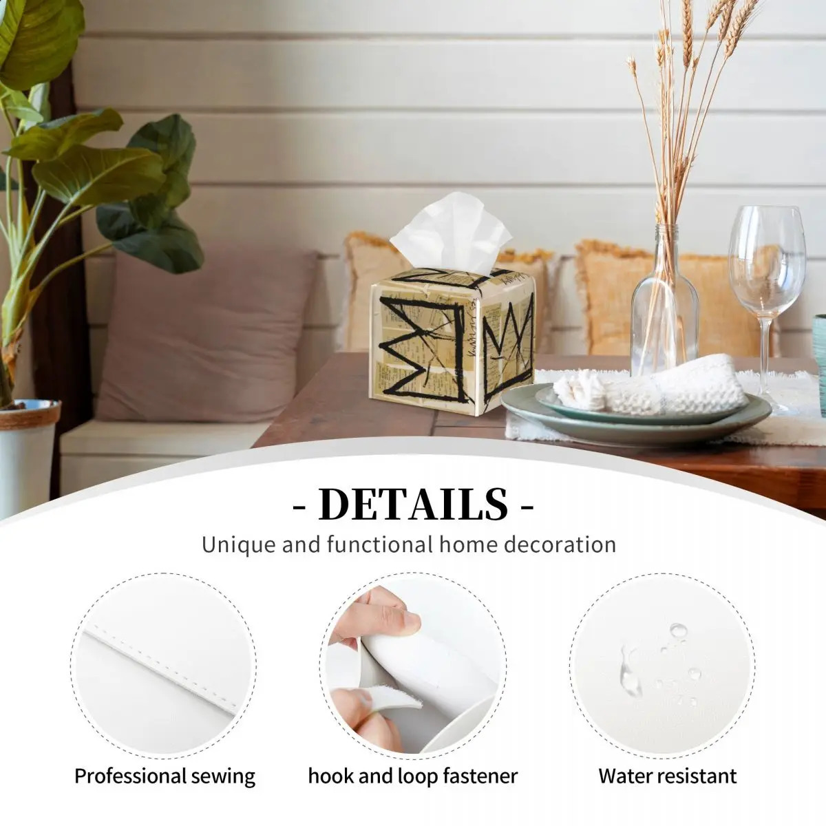 Jean Michel Basquiats custom crown tissue box cover used for bathroom car graffiti art square PU leather facial tissue box holder 241211