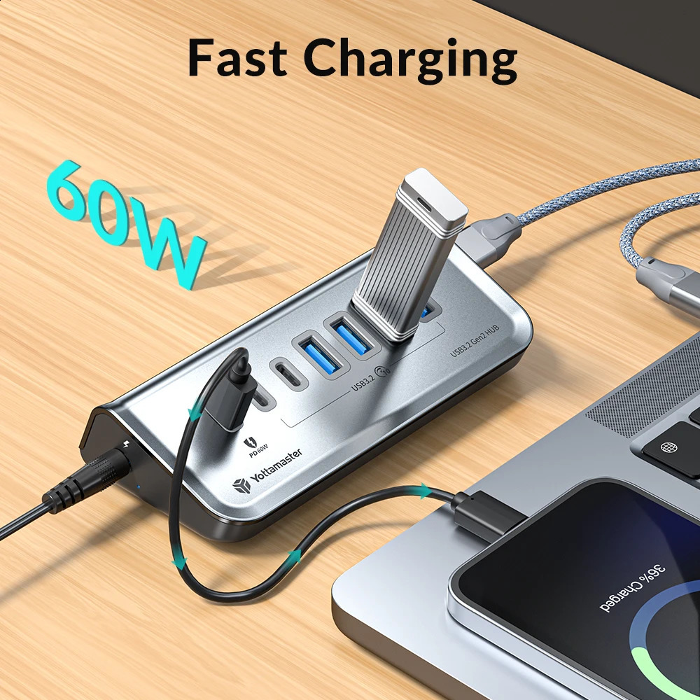 Yottamaster Multi Port USB 3.2 Hub USB A Type C Hub 7 Slot Docking Station PD18W 60W USB 3.0 Fast Charging Hub USB Divider 241209