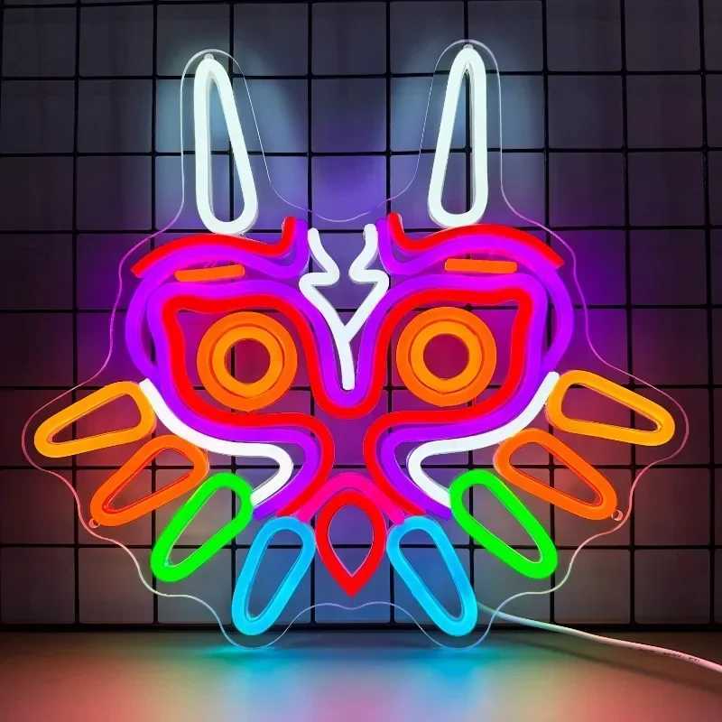 GGK Majoras Mask LED Sign LoZ Neon Lights Used for Room Wall Decoration Player Gifts Zelda Mask Game Room Decoration LED Neon Lights Used for Zelda Fa