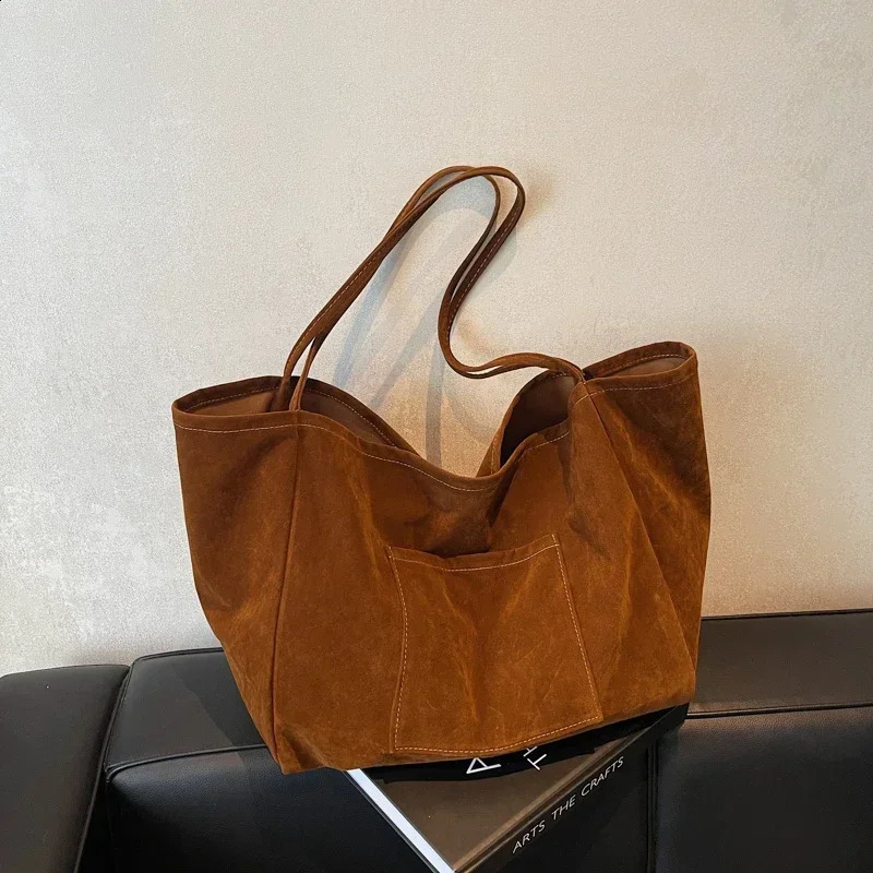 Suede Large Capacity Leisure High Quality Shoulder Bag Solid Color Simple Fashion Soft Versatile Tote Bag 241216