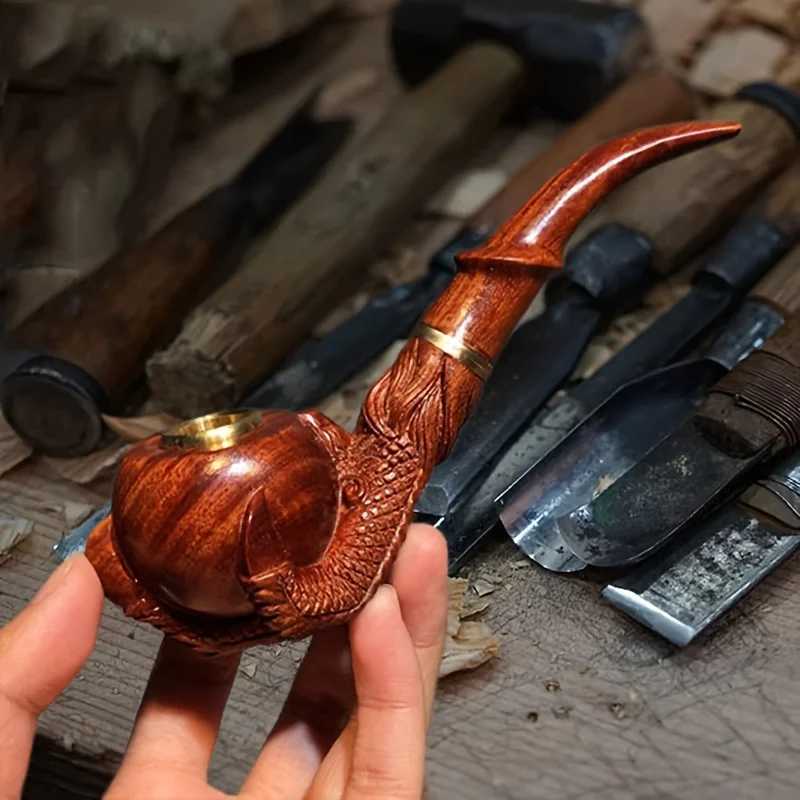 Tobacco Pipe Dragon Claw Box Handmade Solid Wood Old-fashioned Pot Mens Gift Filter High-grade Carved Small Leaf Red SandalwoodXJ241211