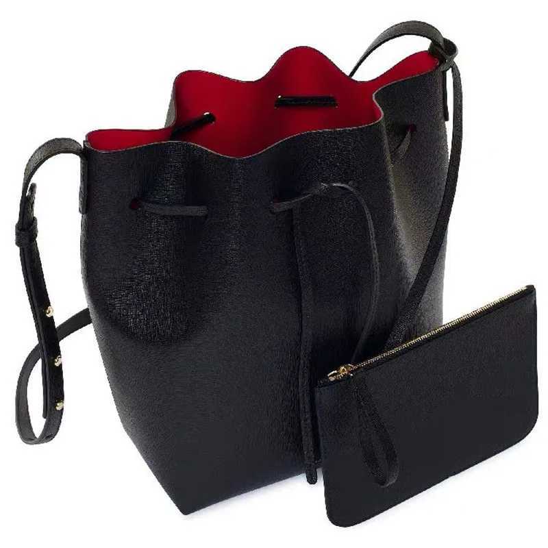 2023 Spring Autumn Classic Bucket Bag Women PU Leather One Shoulder Bag Lady Real Leather Cross Bag with String Bucket BagC241211