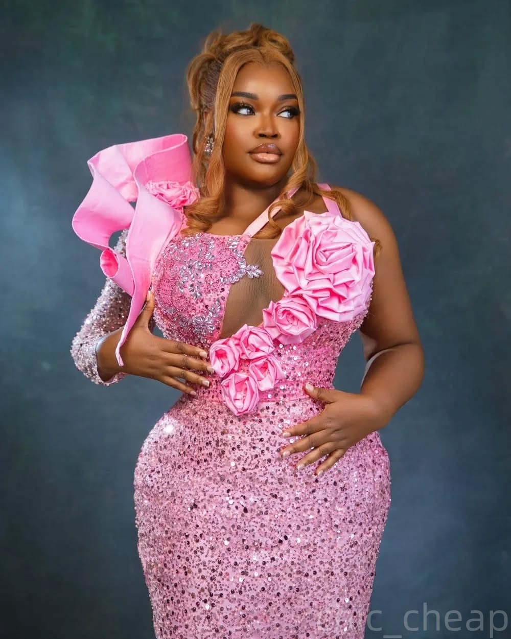 Pink Sheath Prom Dresses 2025 Flowers Rhinestones Sequined Evening Formal Party Second Birthday Engagement Gowns Plus Size Dress For Special Occasions