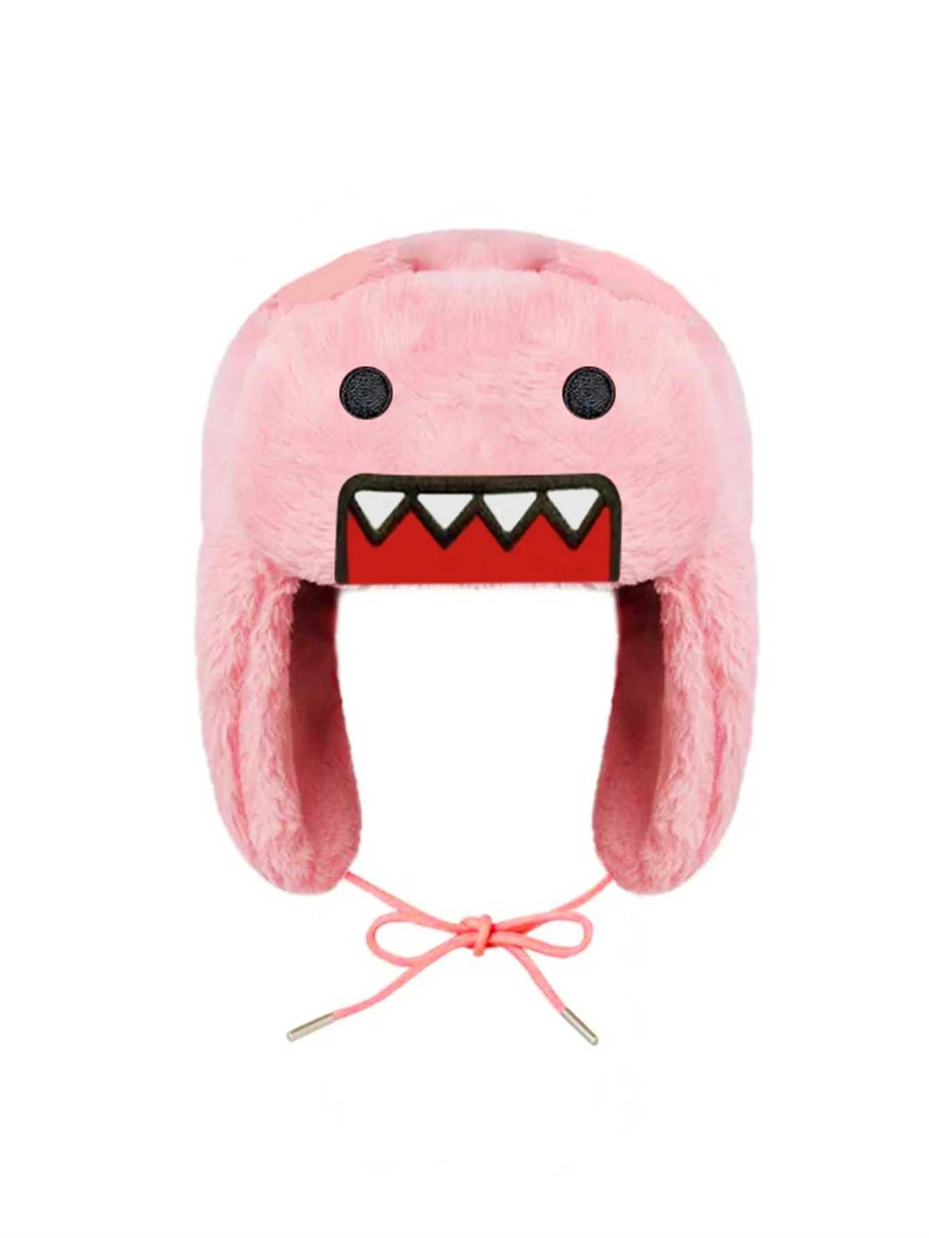 Autumn Winter Outdoor New Unique Pink Domokun Cartoon Design Embroidery Craft Ear Protection Warm Coral Velvet Lei Feng HatX241210