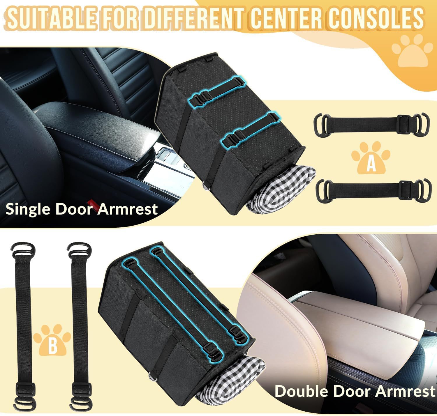 Update Portable Dog Booster With Soft Cushion - Pet Car Armrest For Small Dogs & Safety Seat Belt Included