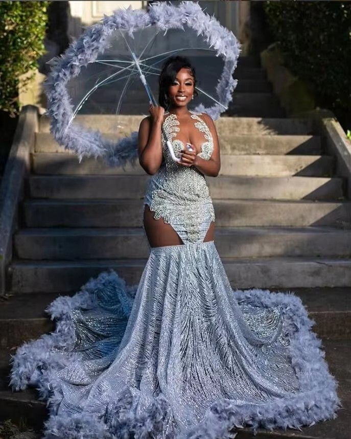 2025 Sier Lace Long Sparkly Mermaid Formal Prom Dresses Customsised Beaded Evening Ocn Gala Gowns