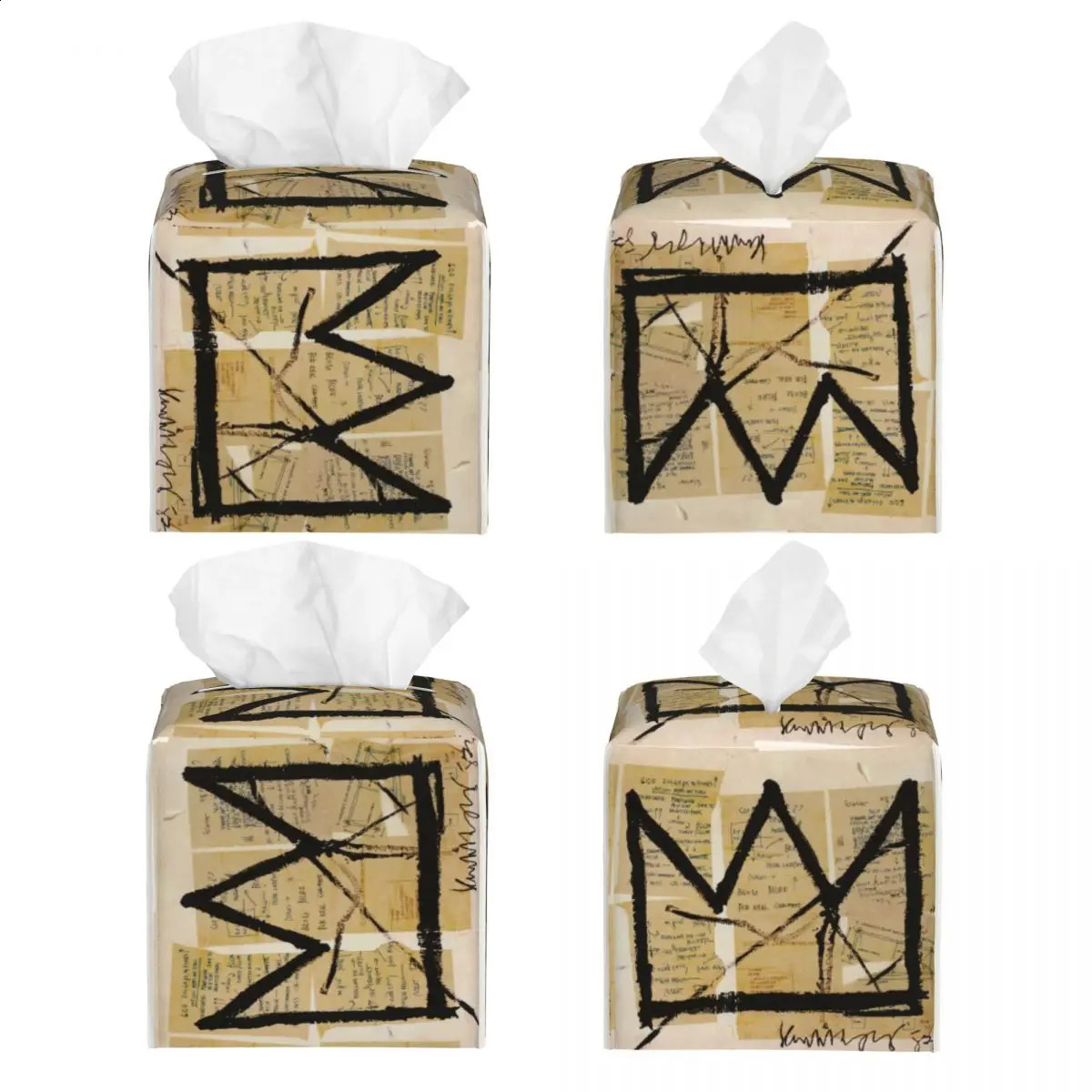 Jean Michel Basquiats custom crown tissue box cover used for bathroom car graffiti art square PU leather facial tissue box holder 241211