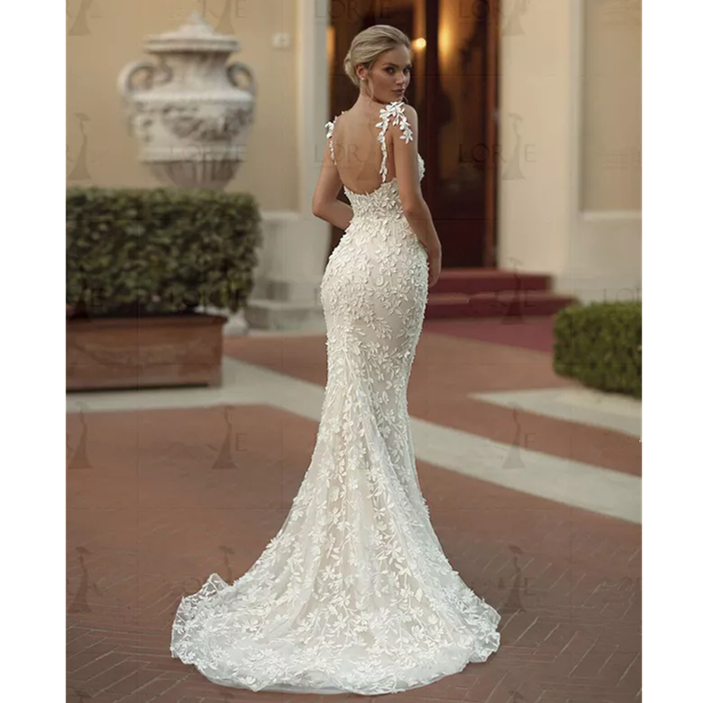 Exquisite Lace Mermaid Wedding Dresses vestido de novia Spaghetii Strap Bridal Gowns Appliqued LaceWedding Gowns Customizd Robe de Mariee