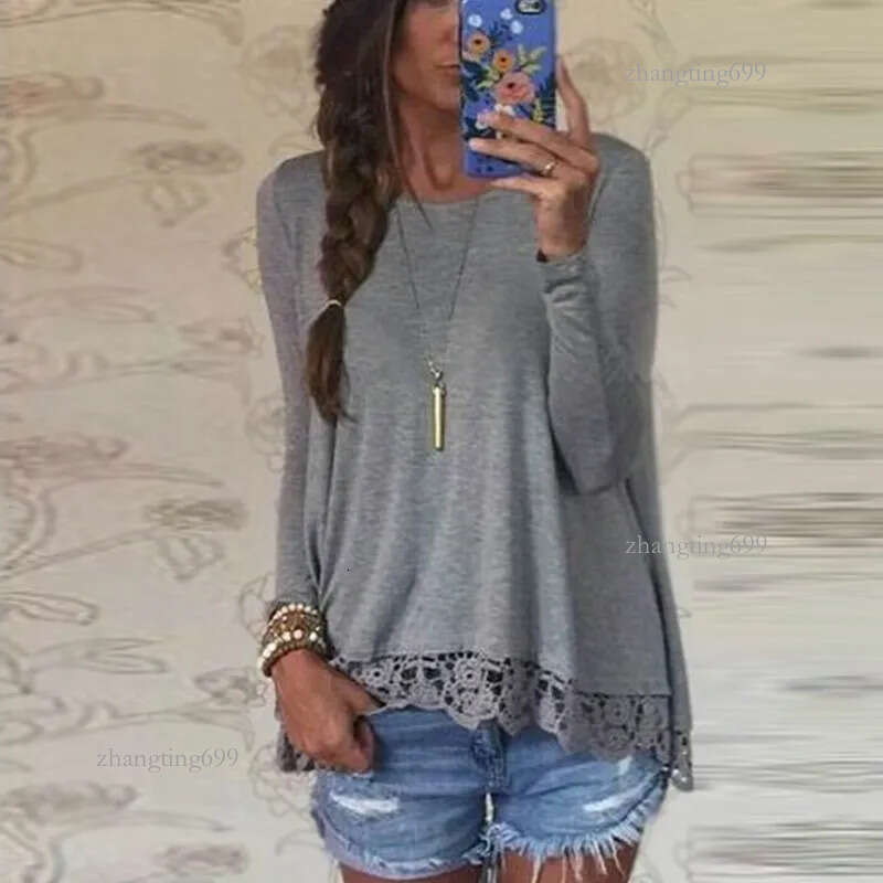 Wholesale-New Fashion 2016 Autumn T Shirt Women Long Sleeve O-Neck Casual Tops Sexy Lace Crochet Top Tees Blusas Plus Size