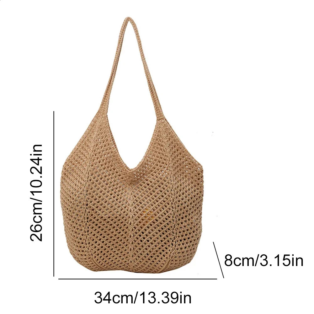 Fashion Womens Hollow Woven Shoulder Bags Large Capacity Knitting Underarm Bag Solid Crochet Tote Handbag Summer Mesh Beach 241203Z