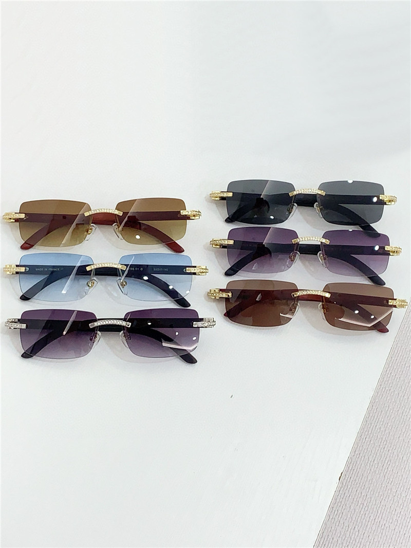 New fashion design square sunglasses 0015S rimless frame with dia decoration wooden temples simple and versatile style outdoor UV400 protection glasse