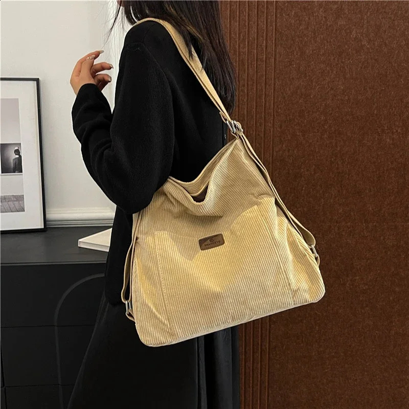 Corduroy Sewing Thread Shoulder Bags Large Capacity Crossbody Bags for Women Zipper Solid Bolso De Hombro 241210