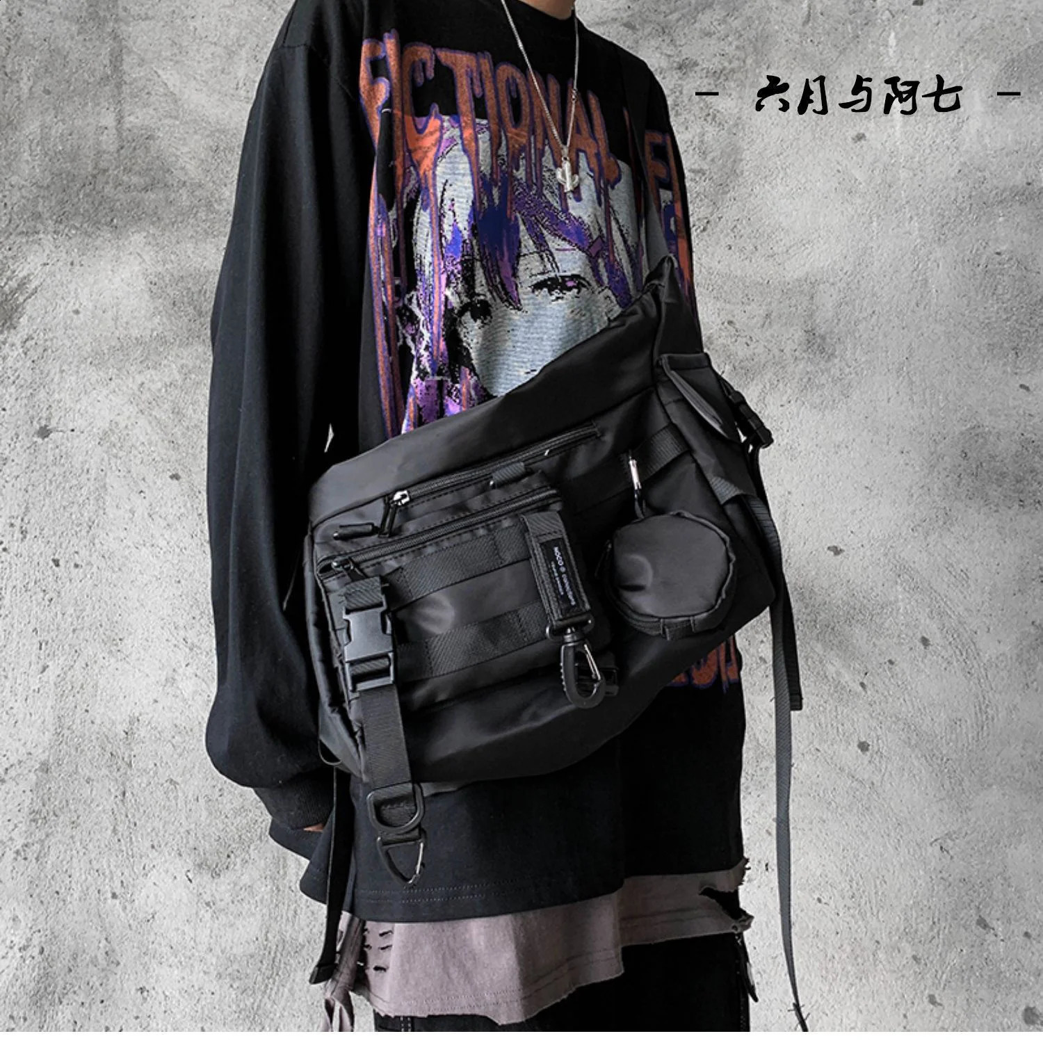 Shopper Nylon Shoulder Gothic Black Crossbody Messenger Tote Bags For Men Womens Hip Hop Techwear Satchel Waist Goth Postman 241210
