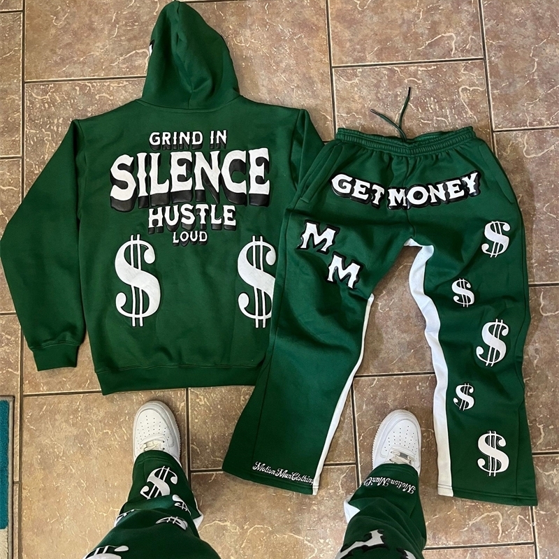 Autumn Winter Sport Y2K Street Europe Hip Hop Set Loose Zipper Hoodie Two Piece High Waist Pant Sweatshirt Sportswear 241203