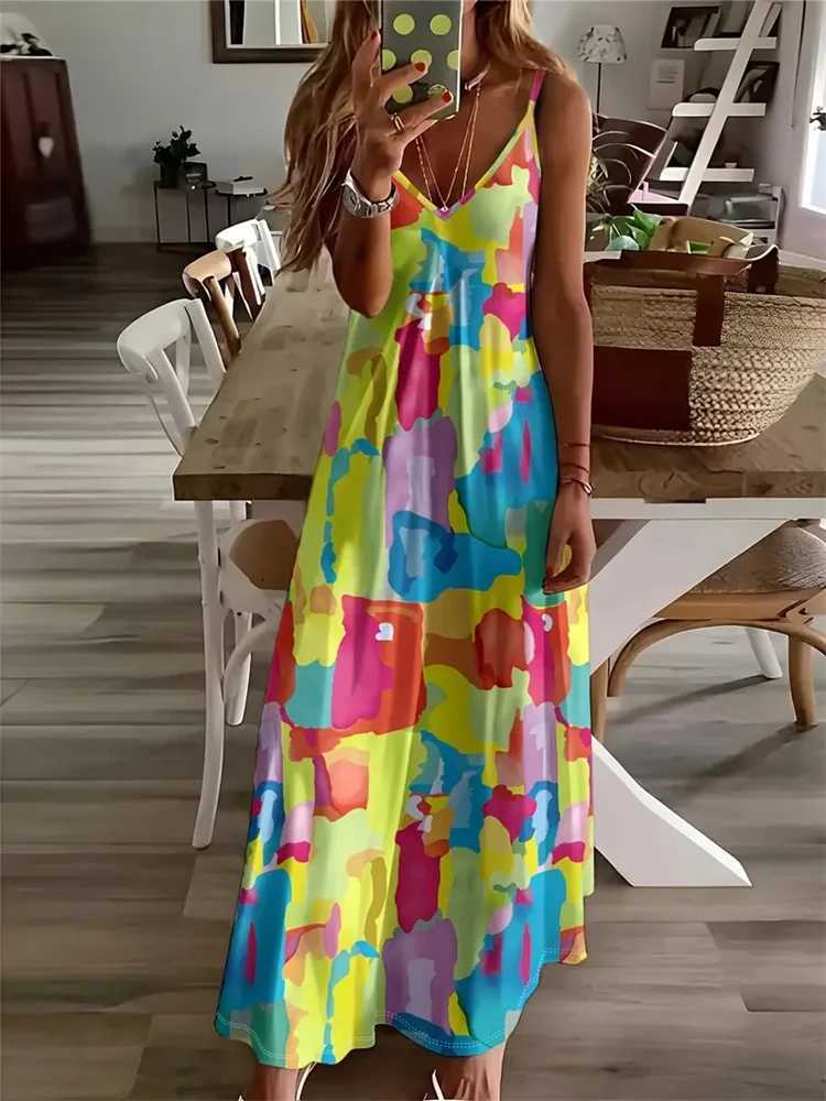 Colorful Fun Graffiti Dress 2024 New Summer Ladies Fashion Sexy Slip Dress Summer Comfort Extra Long Sleeveless Slip VestXJ241210