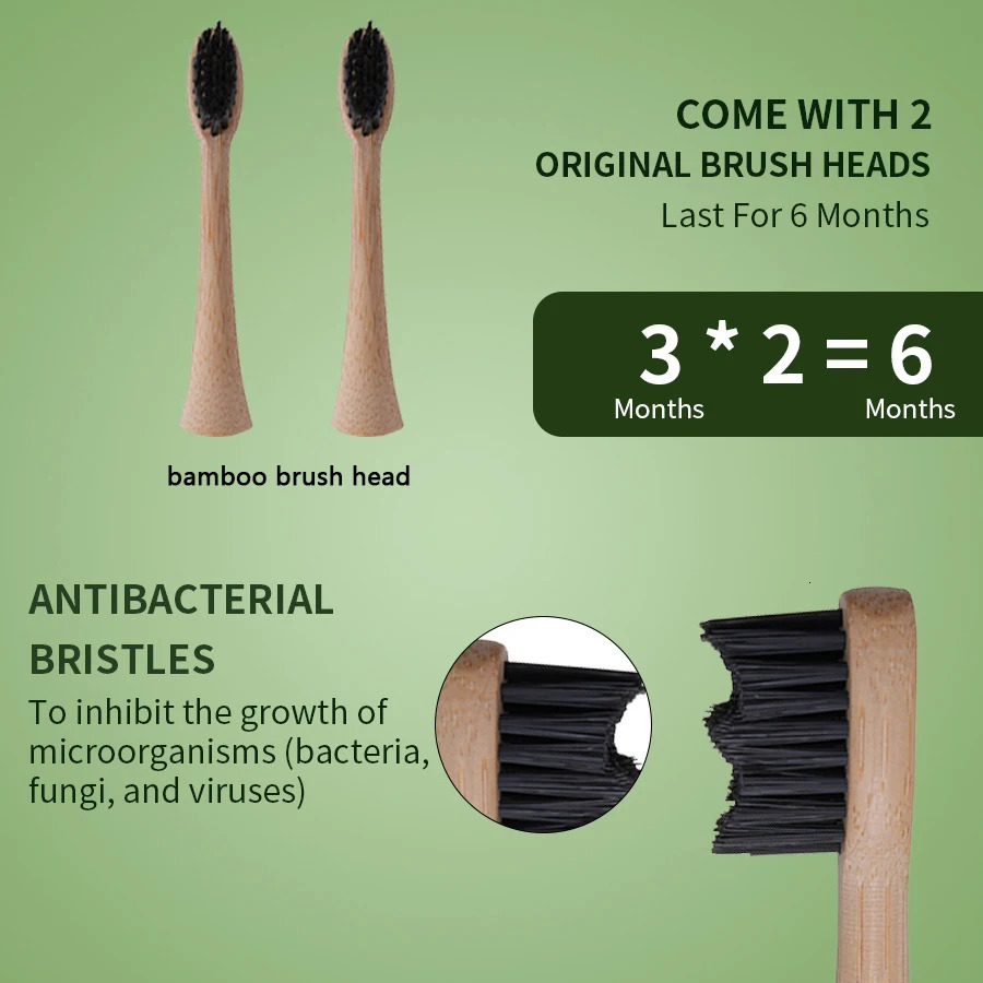 Environmentally friendly electric toothbrush bamboo brush head IPX7 circular DuPont soft bristle sonic health oral and dental cleaning gift 241209