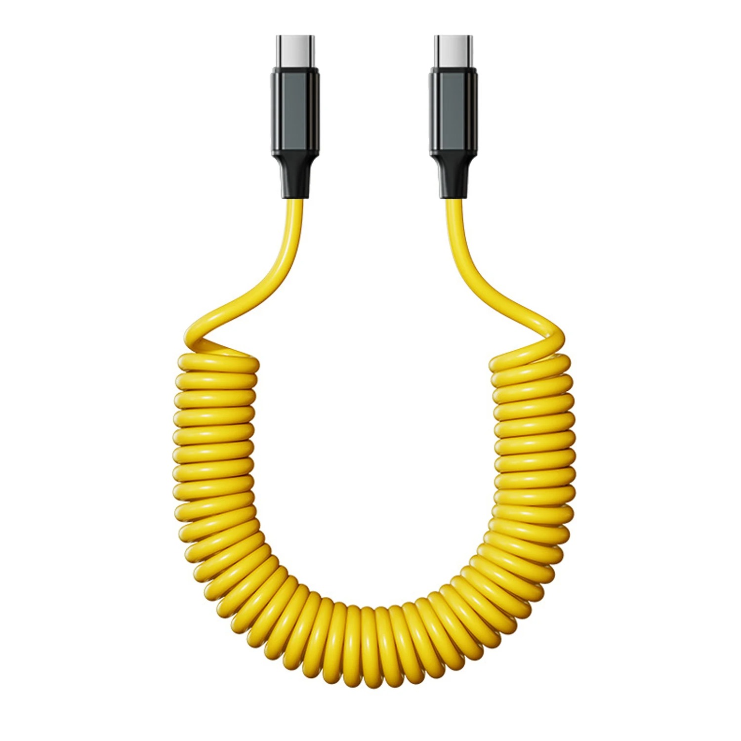 Dual Type C Coiled Spring Cables 5A 100W Super Fast Charging Wire Cord USB C To Type-C Spiral Data Line for Samsung IPhone 16 15