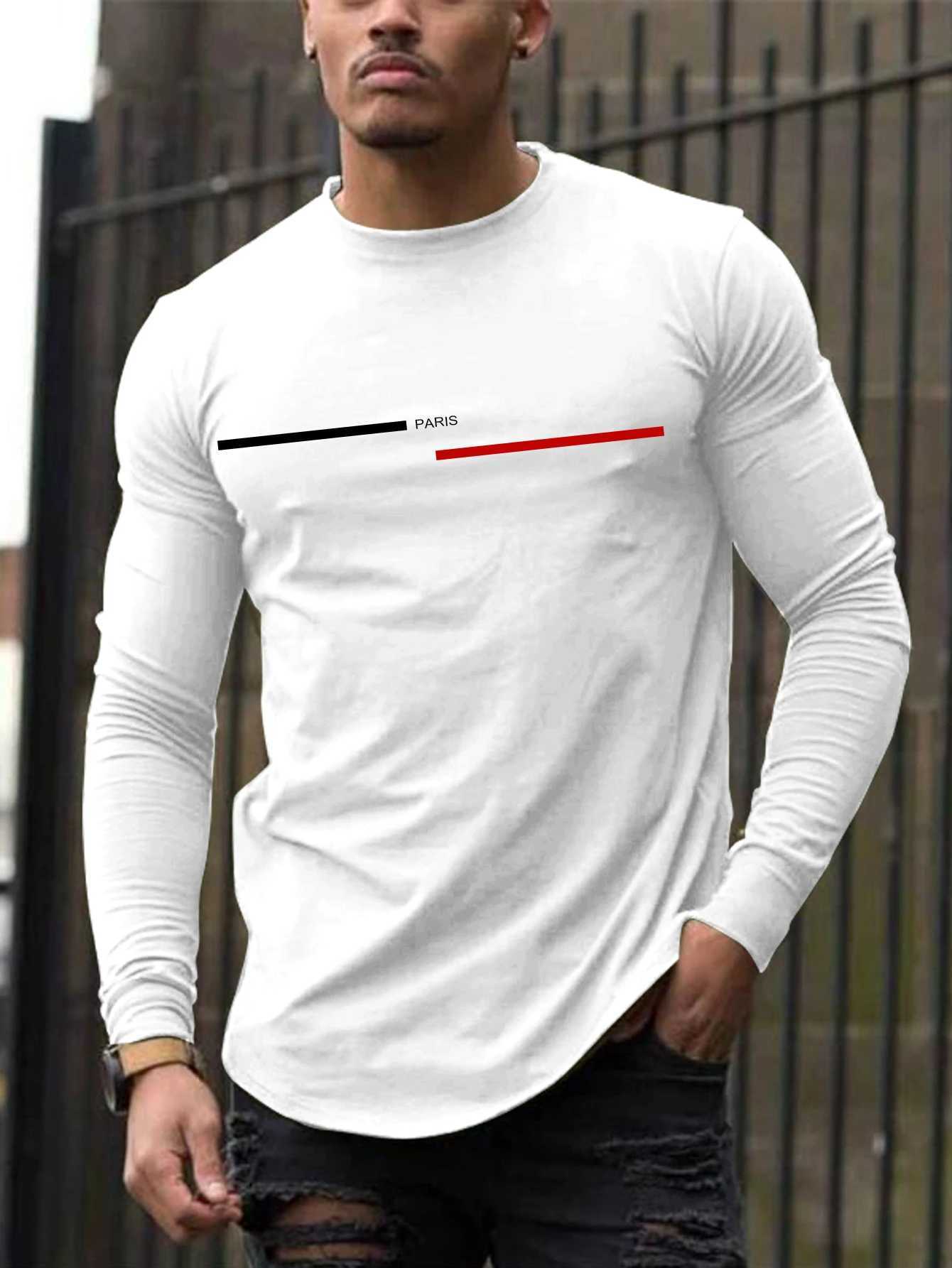 Trendy new long-sleeved t-shirt mens long-sleeved mens printed round neck T-shirt trend versatile casual tops mens T-shirt XJ250621