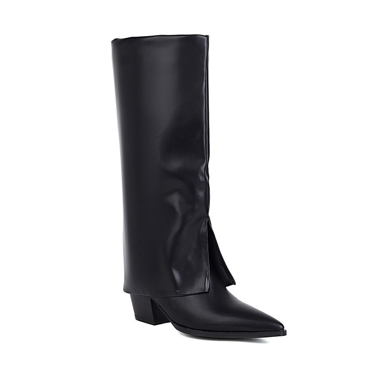 2024 New Design Knee-High for Women High Slip on Autumn Winter Pole Dance Shoes Chunky Heel Pointed Toe Fashion Boots