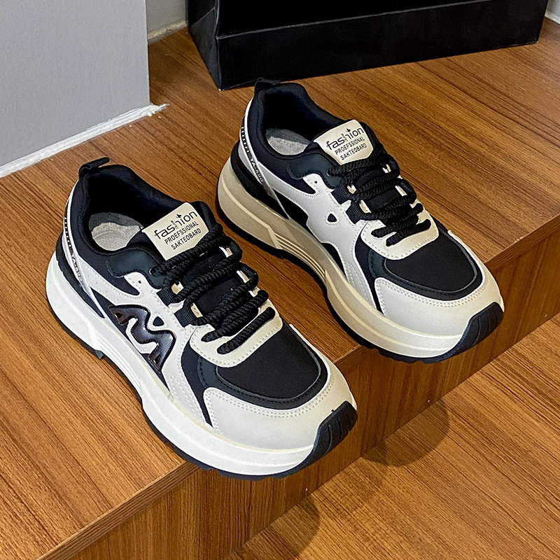 Women Sport Shoes:Simple Design Leisure Style Versatile Running Shoes Casual Thick Sole Chunky Sneakers,Black/Khaki/Red,Free shipping