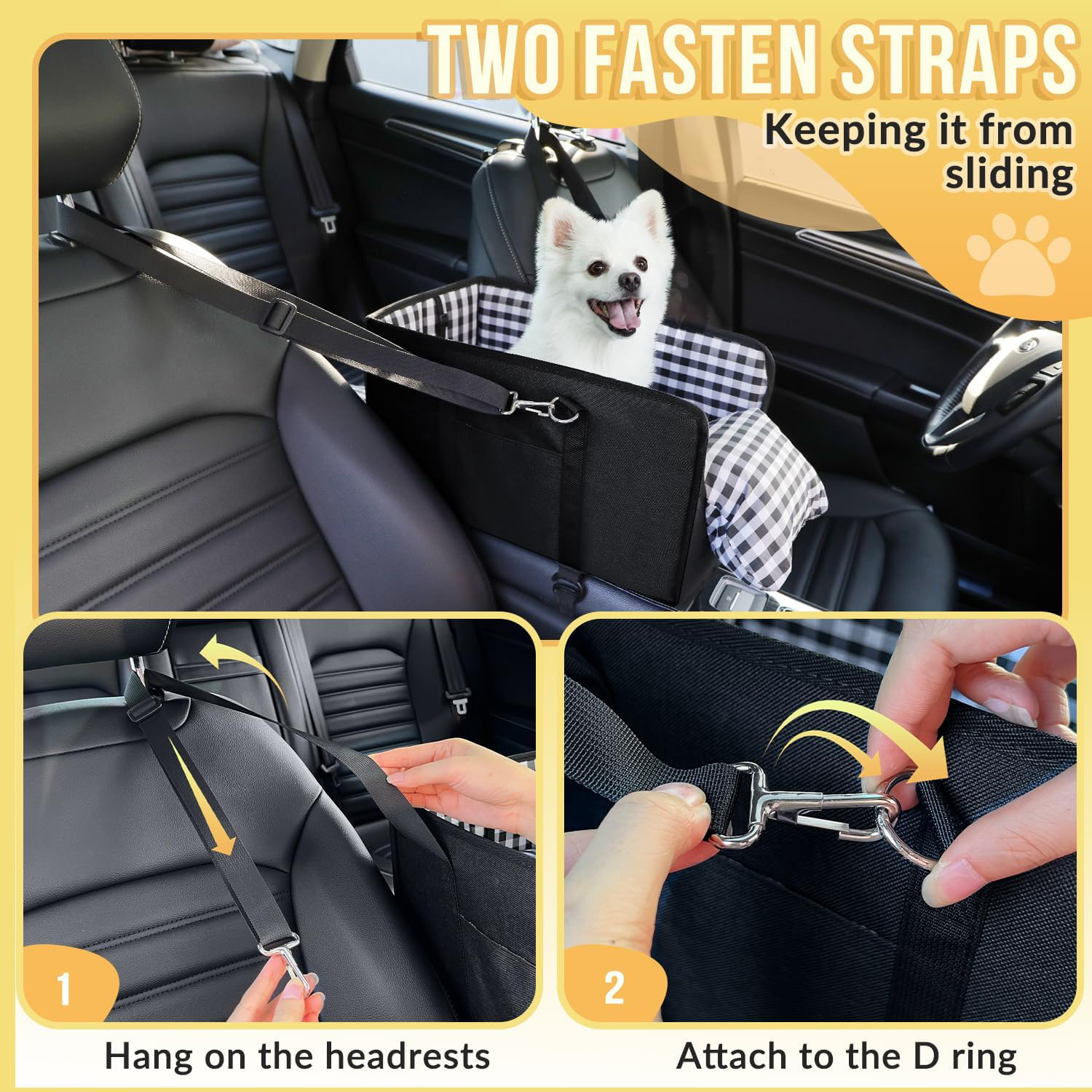 Update Portable Dog Booster With Soft Cushion - Pet Car Armrest For Small Dogs & Safety Seat Belt Included