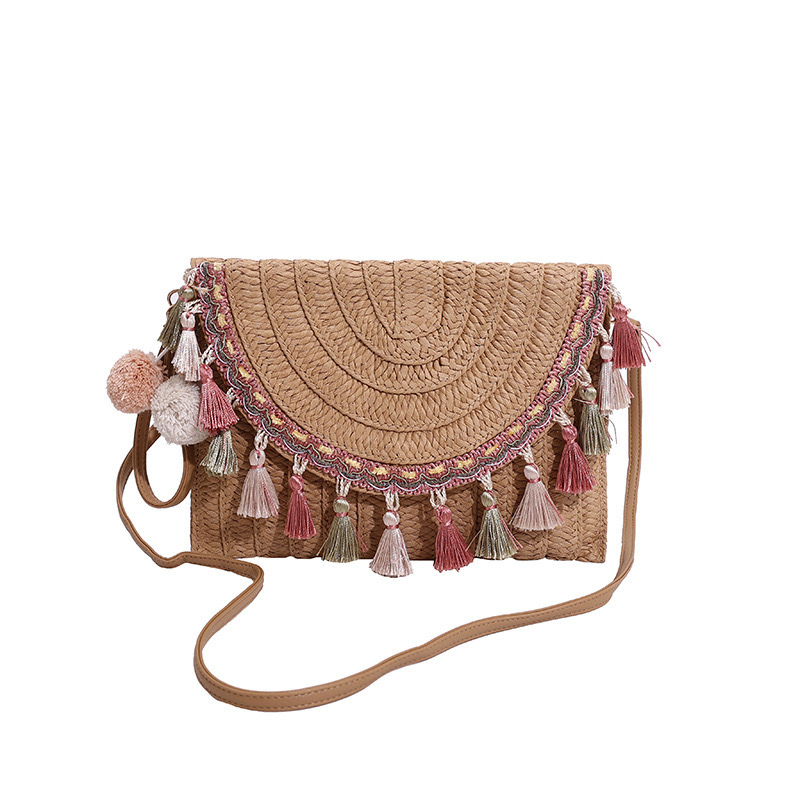 2025 new Ethnic handmade woven for women Bohemian style handbag with tassel envelope shoulder bag zhanyishengli