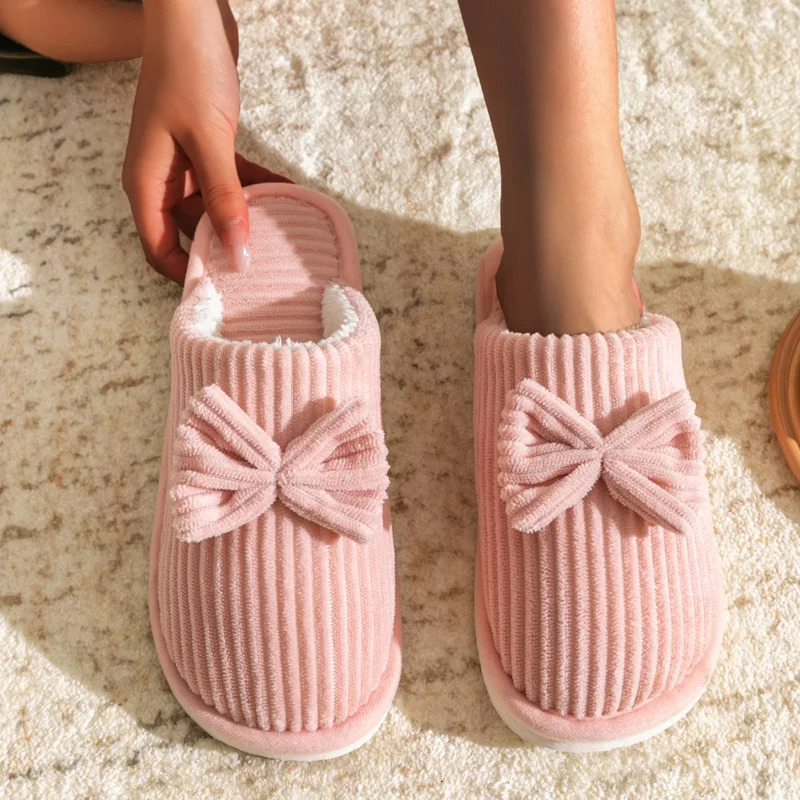 Fashion Womens Bow Slippers FallWinter Indoor Bedroom Floor Lightweight and Comfortable Soft Warm Slippers for Home 241220