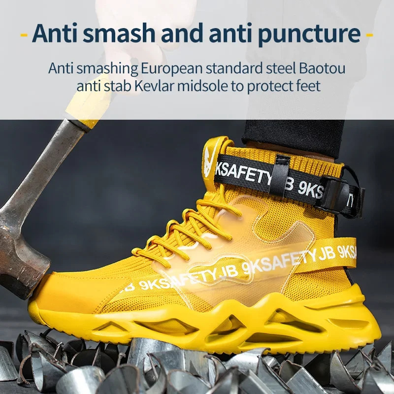 Fashion work boots stainless steel shoe caps mens safety shoes anti perforation industrial sports shoes adult mens shoes 241211