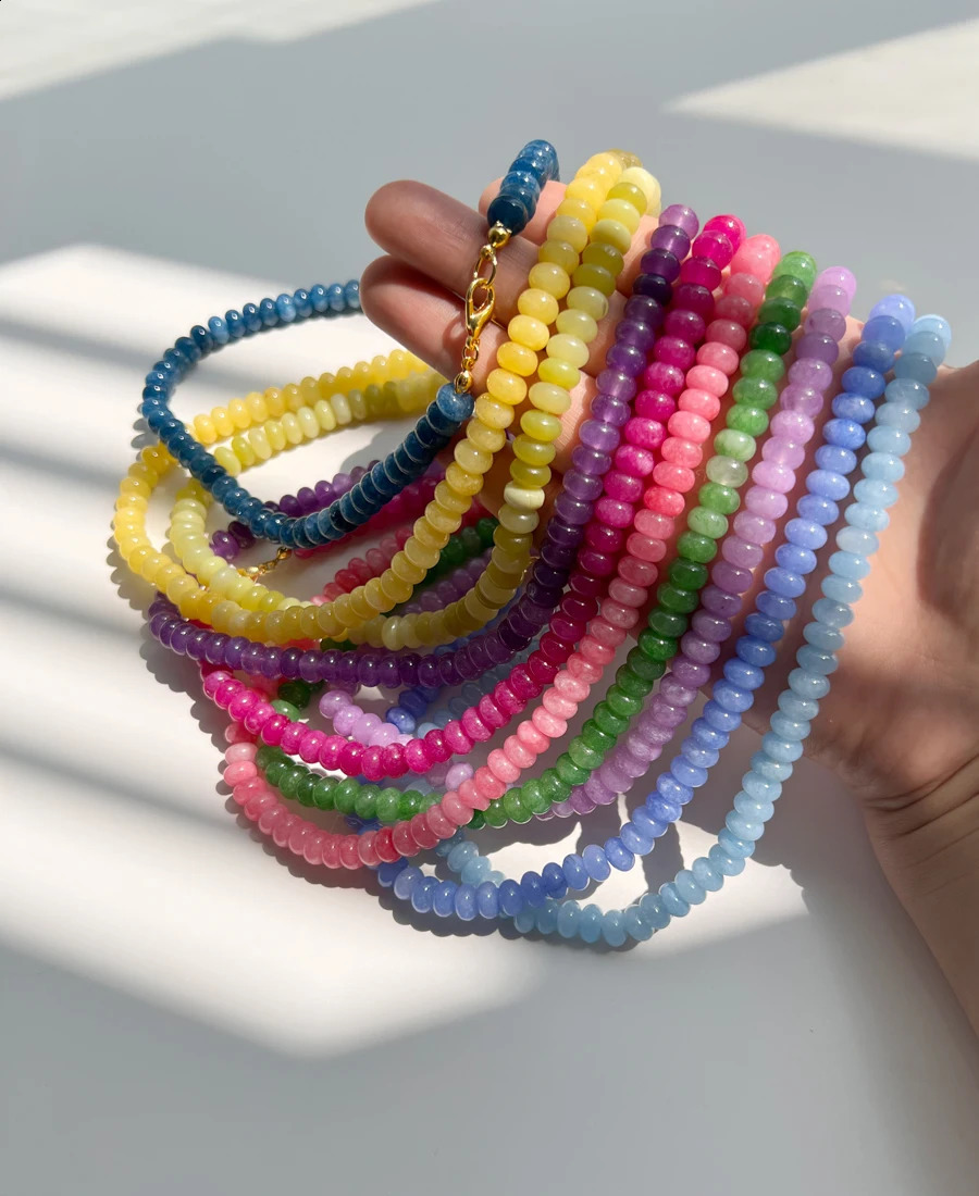Colorful semi stone necklace 5 * 8mm natural stone bead necklace fashionable handmade jewelry 241210