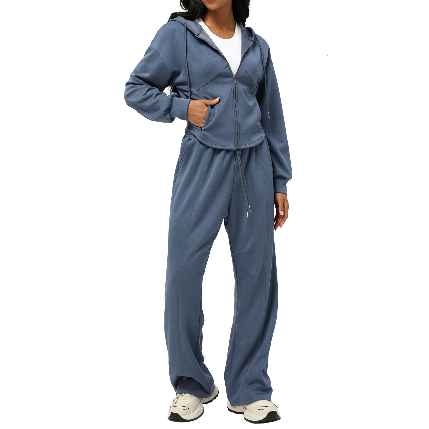 New Sportswear Autumn And Winter Two-Piece Casual Sweatpants Loose Hooded Jacket Outdoor Running Fitness Set