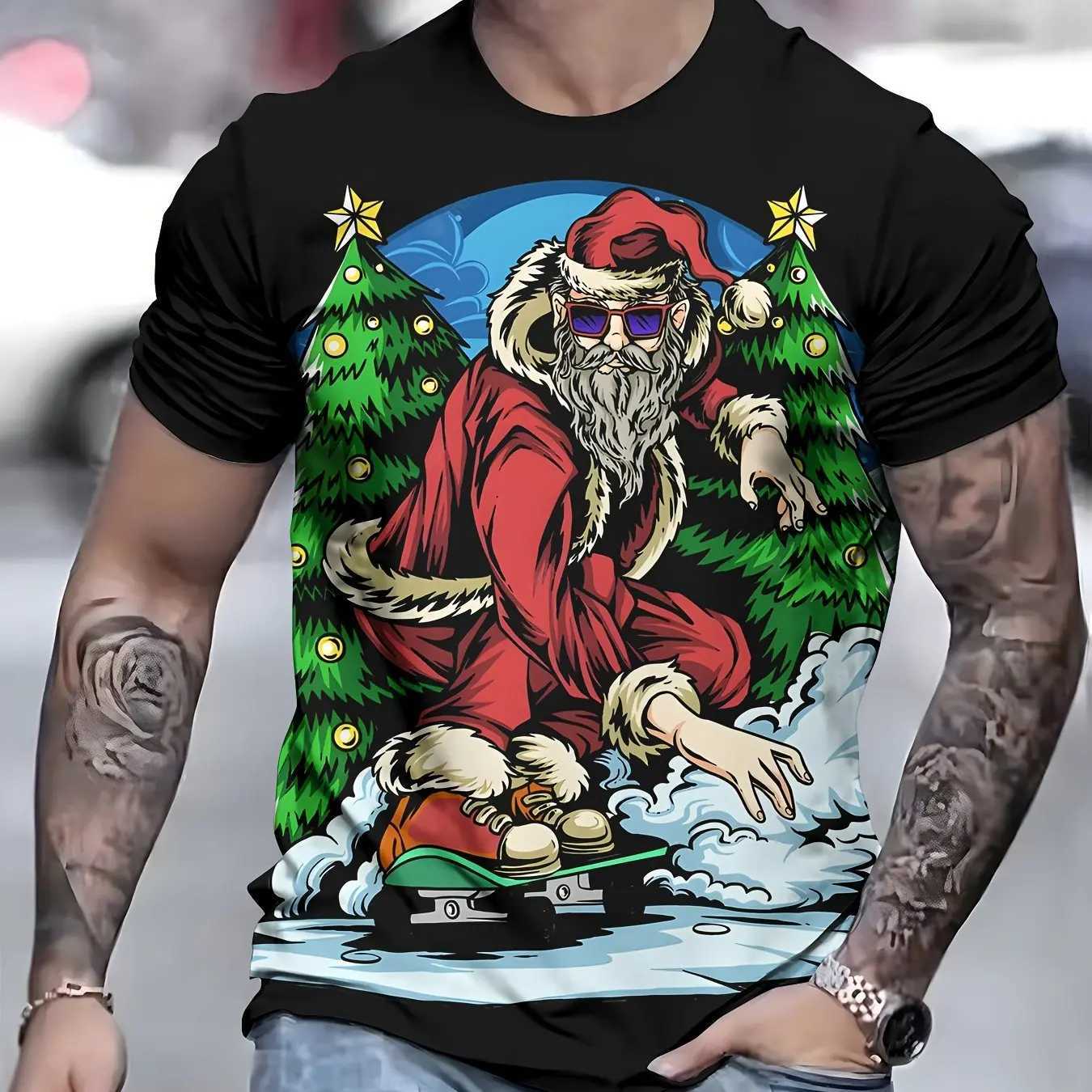 Funny Santa Claus Print Mens T-Shirt Christmas Tees Short Sleeve Tops Fashion Casual Streetwear Oversized T-Shirt Men ClothingXJ241210
