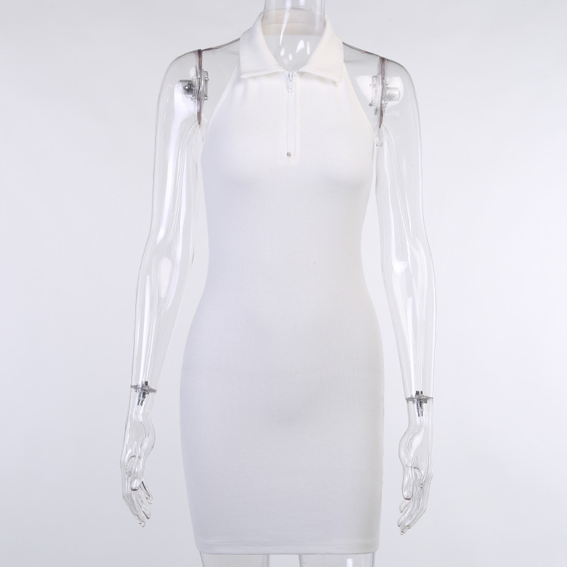 D843 New autumn and winter solid color slim fit halter neck off-shoulder Polo dress