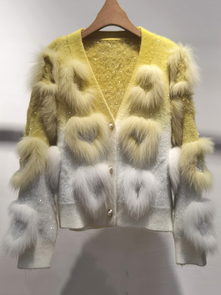 Jacket women sweater jackets Fox Fur Knitted Cardigan Women sweater V-Neck Loose cardigan Color Sweater Coat Autumn Spring coat