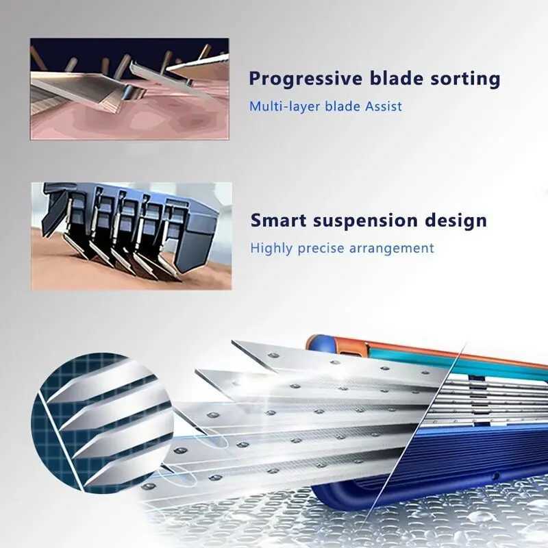 6/2/8/4 pieces of high-quality 5-layer manual shaver blades mens facial shaver replacement blades and shaver holder setW241211