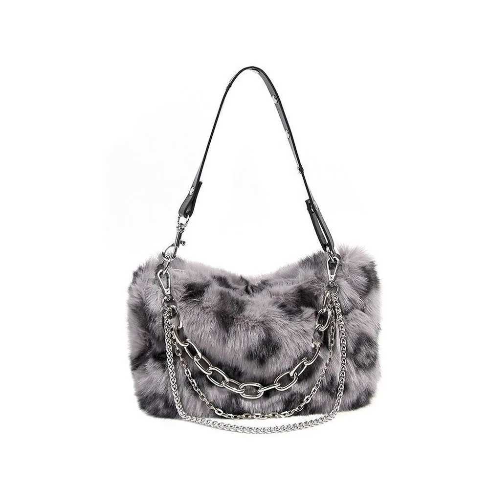 Wen Faux Fur Winter Fi Shoder Bag Leopard Print Cluh Purses Fluffy Plush Fem Handbags with Chain Strap Z241210