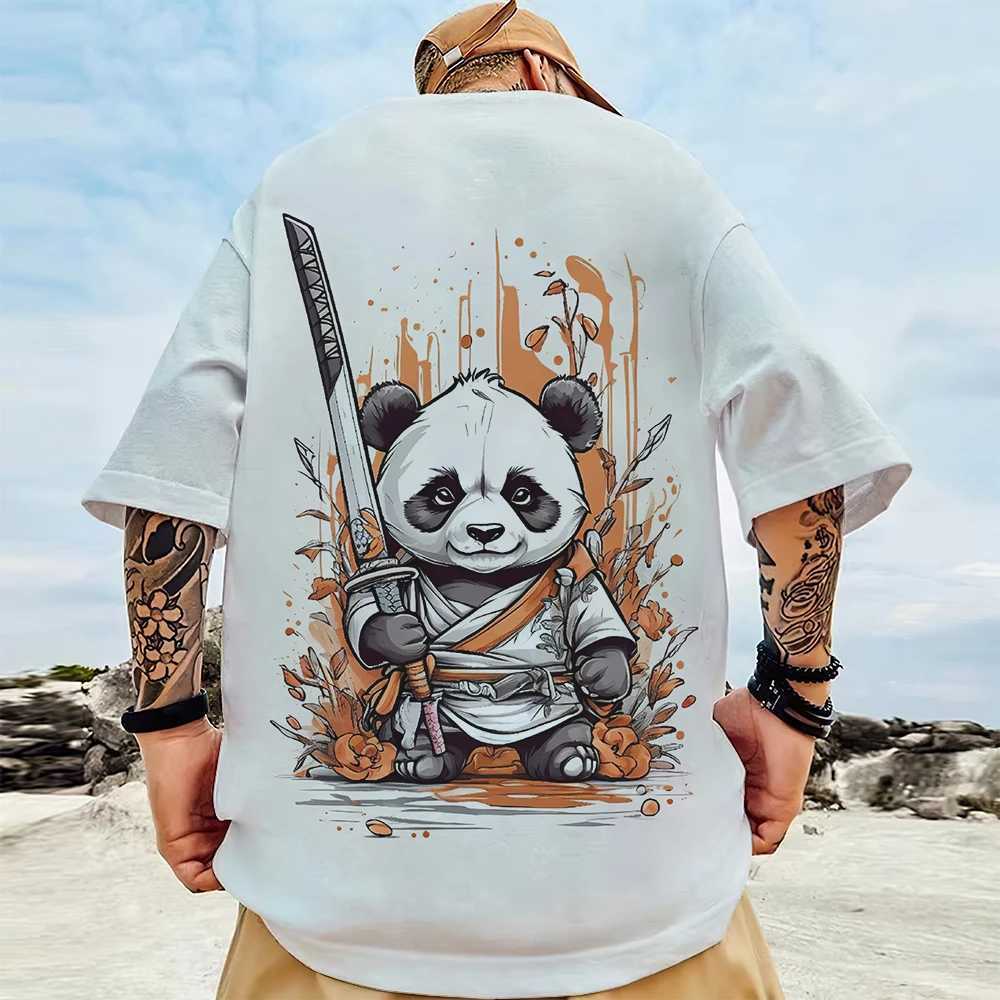 New Trend Mens T-shirt 3D Panda Back Printed Mens Street Hip Hop T-shirt Extra Large Mens T-shirt Half Sleeve TopXJ250409