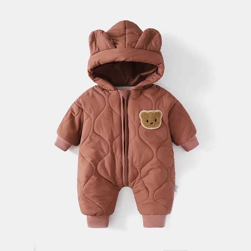 Winter Baby Clothing with Fur Lining Warm and Thick Preschool Girls jumpsuit Cartoon Bear Baby jumpsuit Newborn Coat M241211