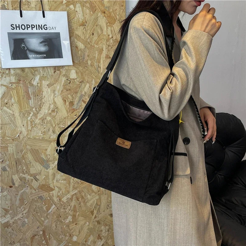 Corduroy Sewing Thread Shoulder Bags Large Capacity Crossbody Bags for Women Zipper Solid Bolso De Hombro 241210
