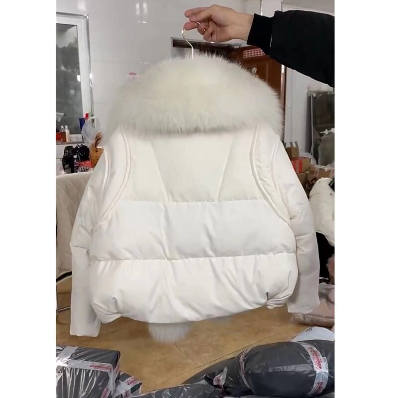 Casual Cotton-Padded Coat Spliced Big Fur Lapel Women Winter Flully Keep Warm Thick Parkas Outerwears New 16O3133