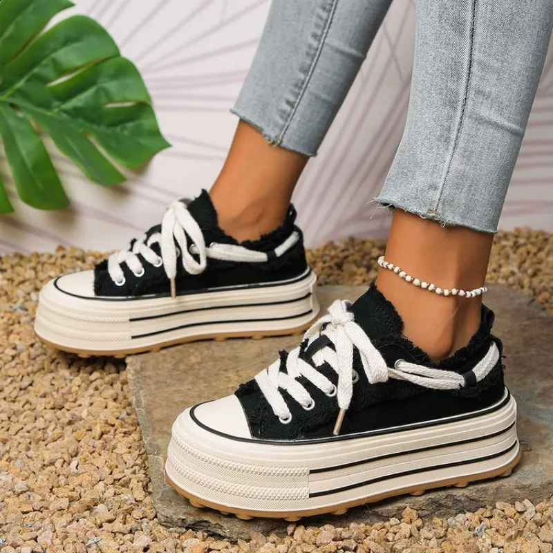 short and chubby womens sports shoes with canvas added inside casual white womens shoes platform sports shoes for women Zapatillas Mujer 241210