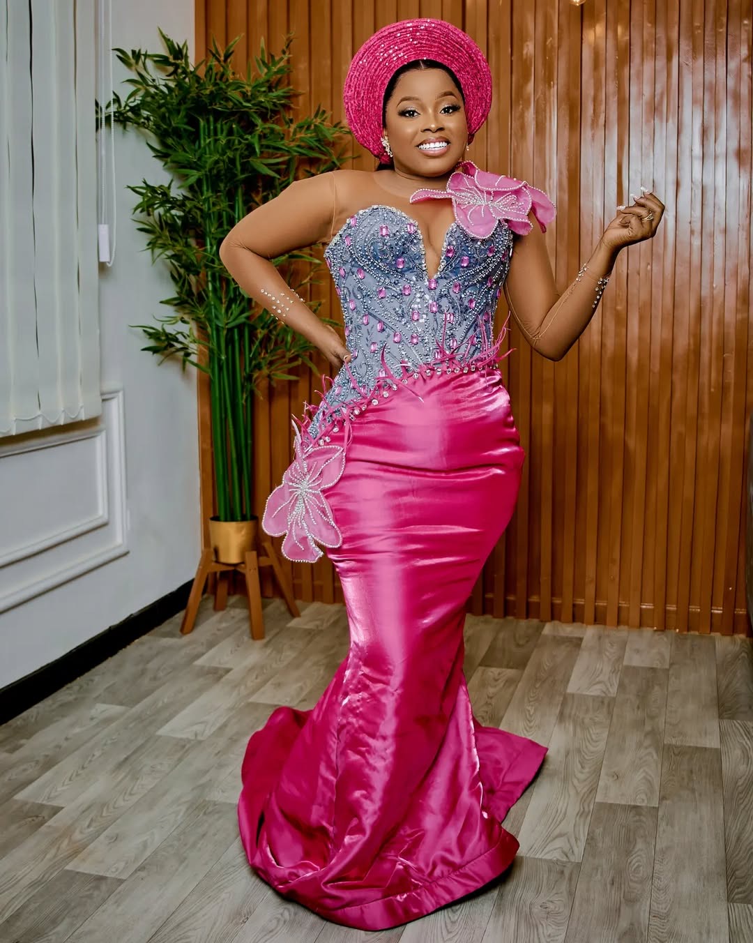 Fuchsia Mermaid Prom Dresses 2025 Rhinestones Beaded Satin Florals Evening Formal Party Second Birthday Engagement Gowns Plus Size Dress For Special O