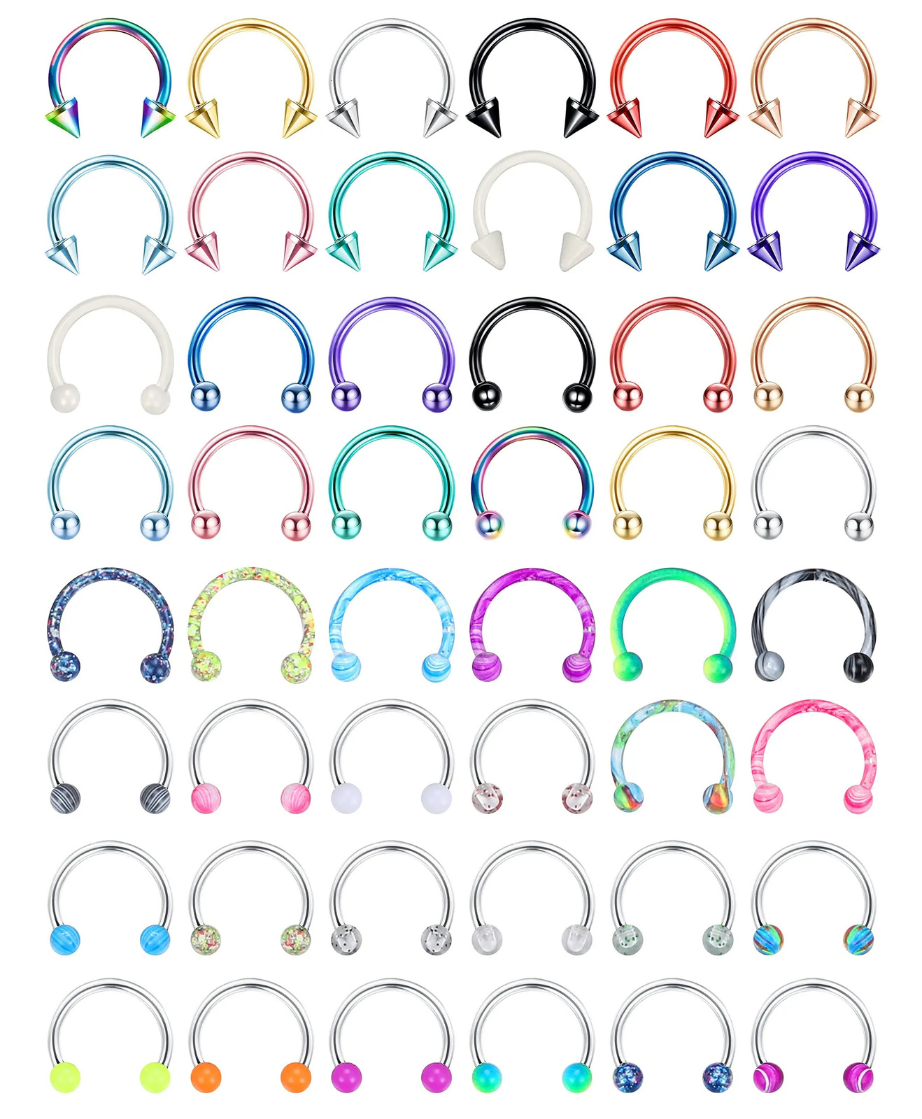 Drperfect 48Pcs 16G Stainless Steel Horseshoe Nose Septum Rings Piercing Jewelry Cartilage Helix Earring Lip Hoop for Women Men 241211