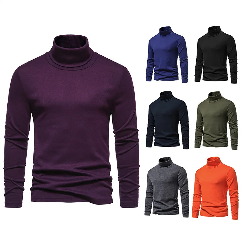 Mens Orange Turtleneck Sweater Autumn Winter Long Sleeve Slimming Basic Top Casual Warm Lightweight Underwear Puller 241205